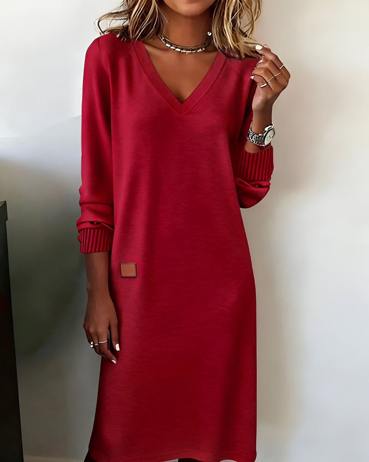 Georgia Women's Long-Sleeve V-Neck Draped Dress product view