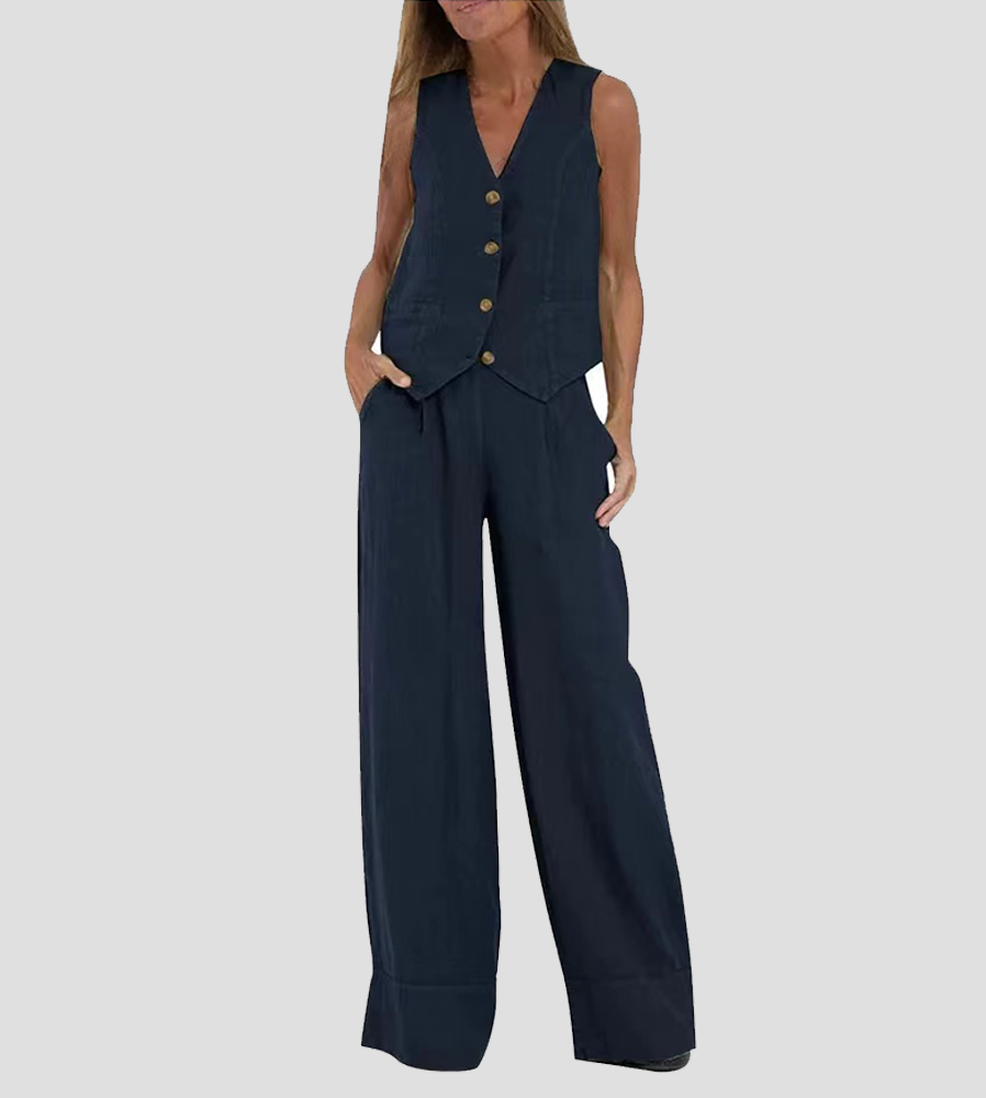 Tabitha Women's Sleeveless V-Neck Vest and Wide-Leg Pants Set product view
