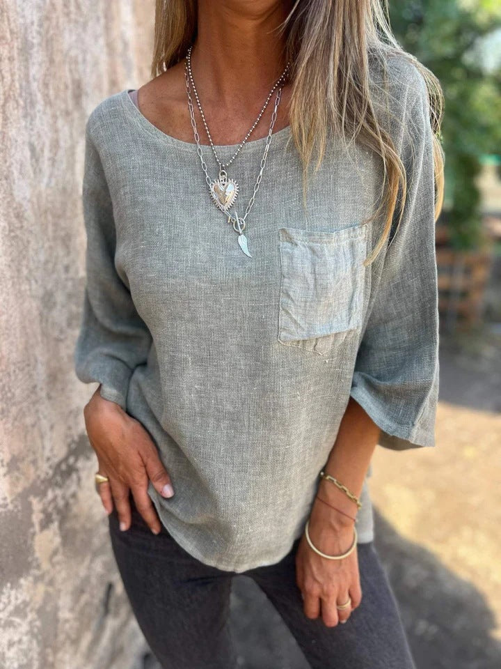 Women's Round Neck 3/4 Sleeve Loose Fit Top