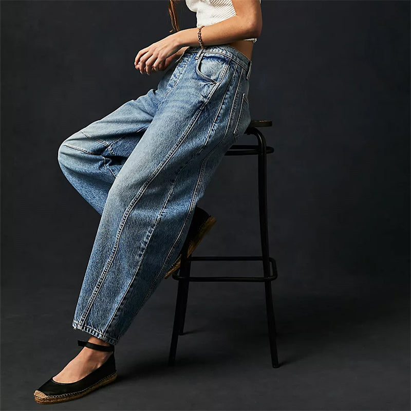 Women's High Waist Barrel Leg Jeans Relaxed Fit Denim