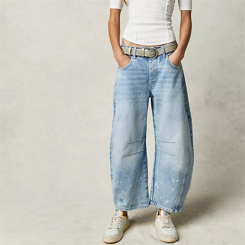 Women's High Waist Barrel Leg Jeans Relaxed Fit Denim