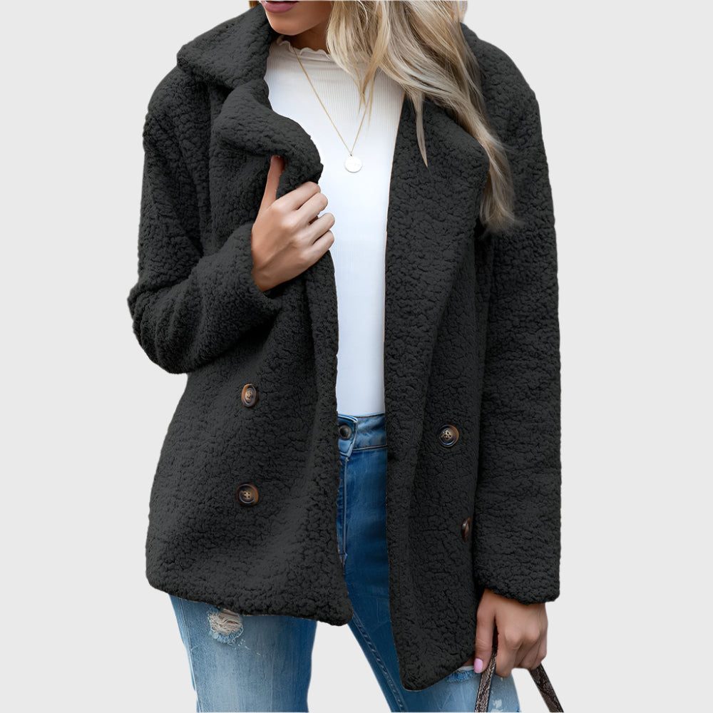 Tracy | Women's Double-Breasted Teddy Fleece Jacket with Collar
