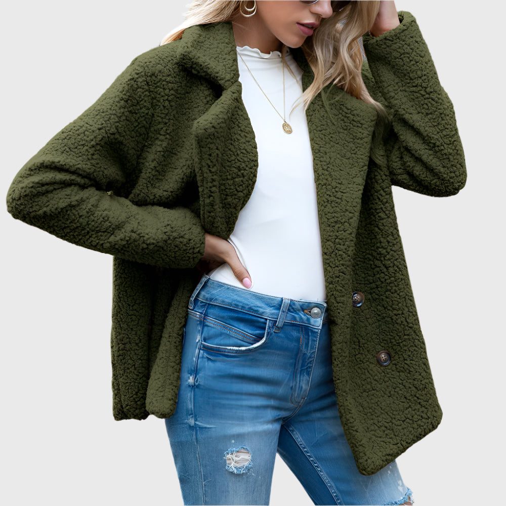 Tracy | Women's Double-Breasted Teddy Fleece Jacket with Collar