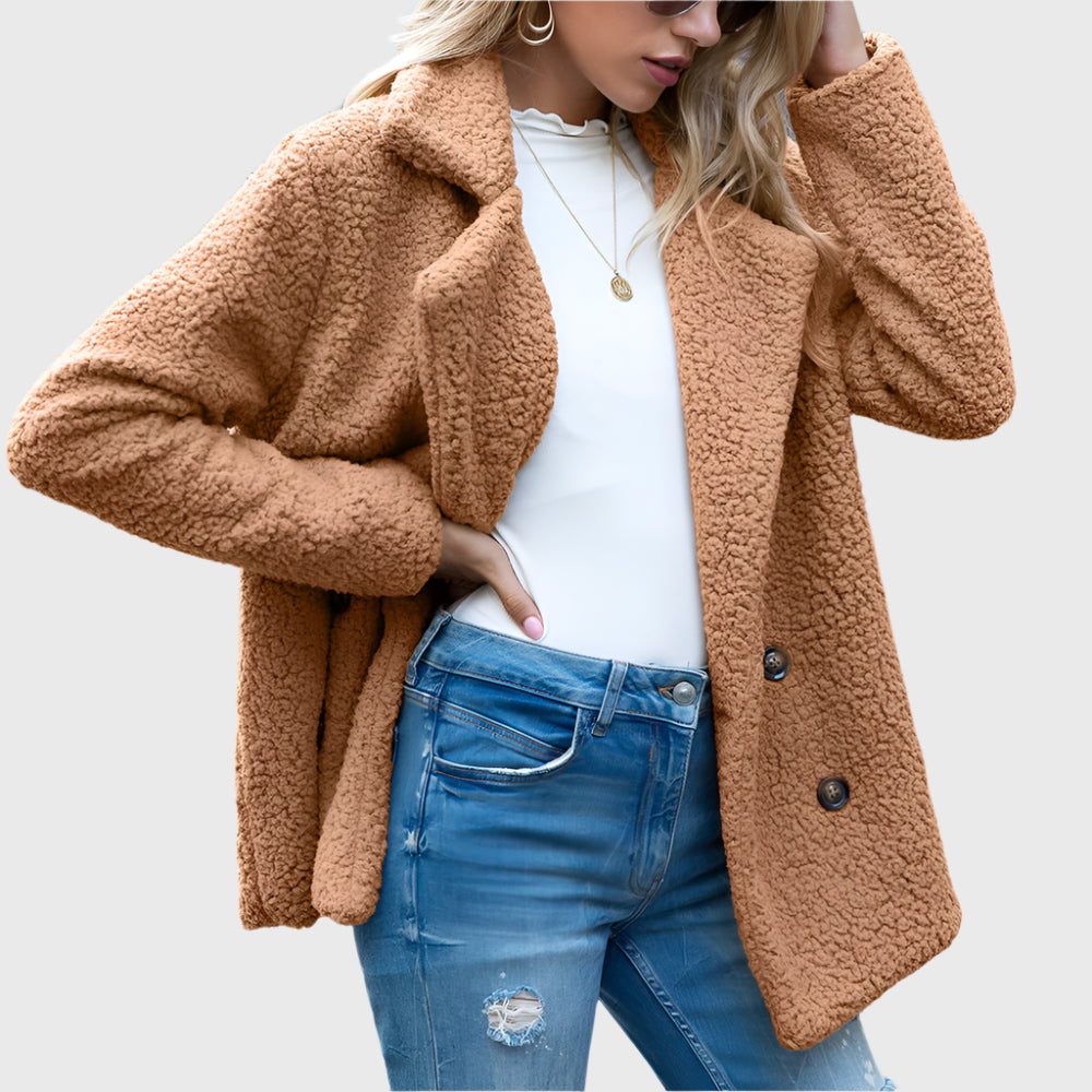 Tracy | Women's Double-Breasted Teddy Fleece Jacket with Collar