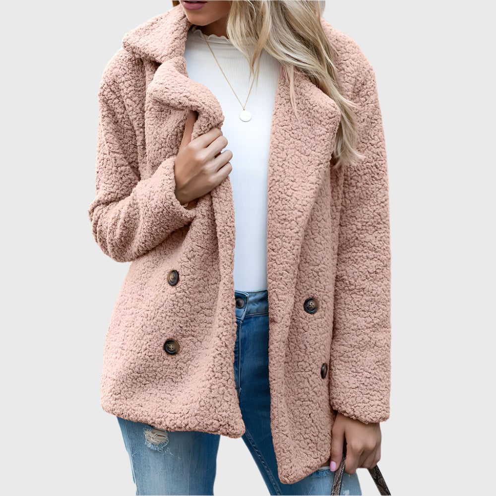 Tracy | Women's Double-Breasted Teddy Fleece Jacket with Collar