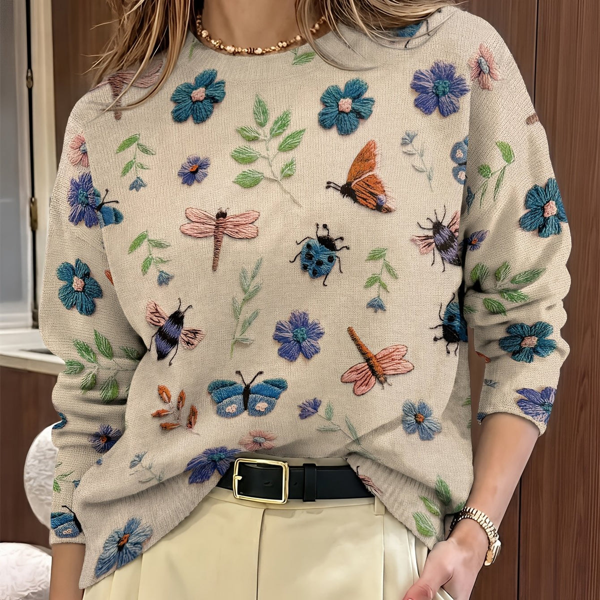 Iris | Women's Botanical-Print Crewneck Sweater