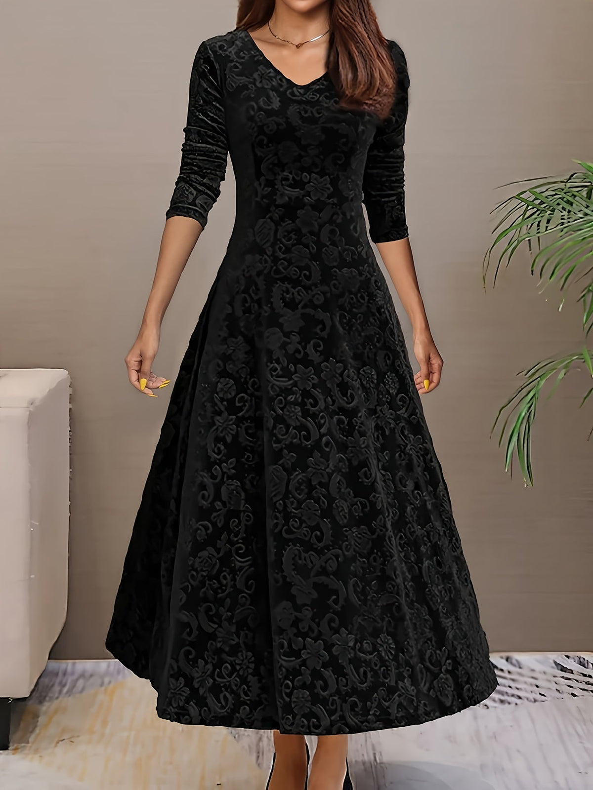 Vivienne | Women's Elegant Long-Sleeve Midi Dress product view