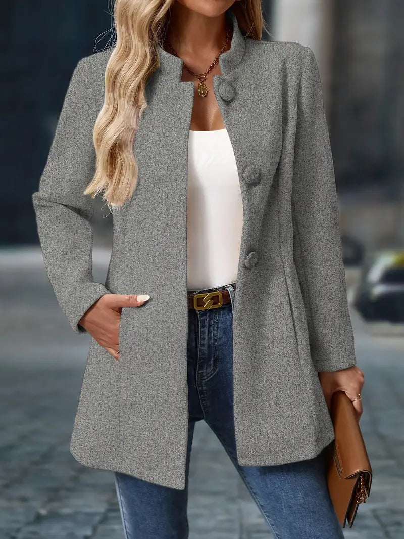 Women's Stand-Collar Button-Front Long Coat