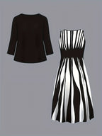 Women's Flowing Midi Dress and Open Jacket Set