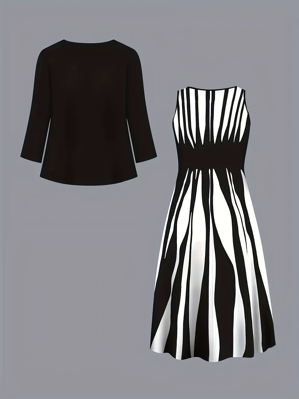 Women's Flowing Midi Dress and Open Jacket Set
