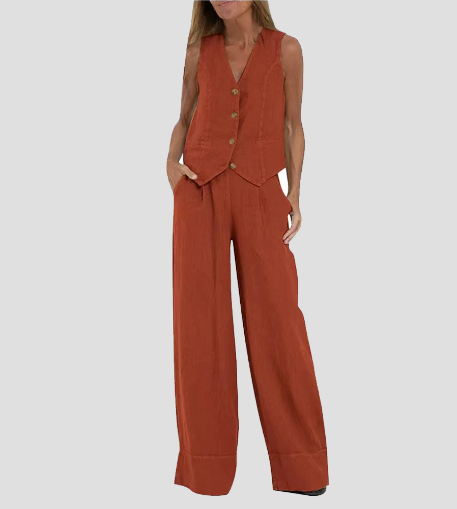 Tabitha Women's Sleeveless V-Neck Vest and Wide-Leg Pants Set product view