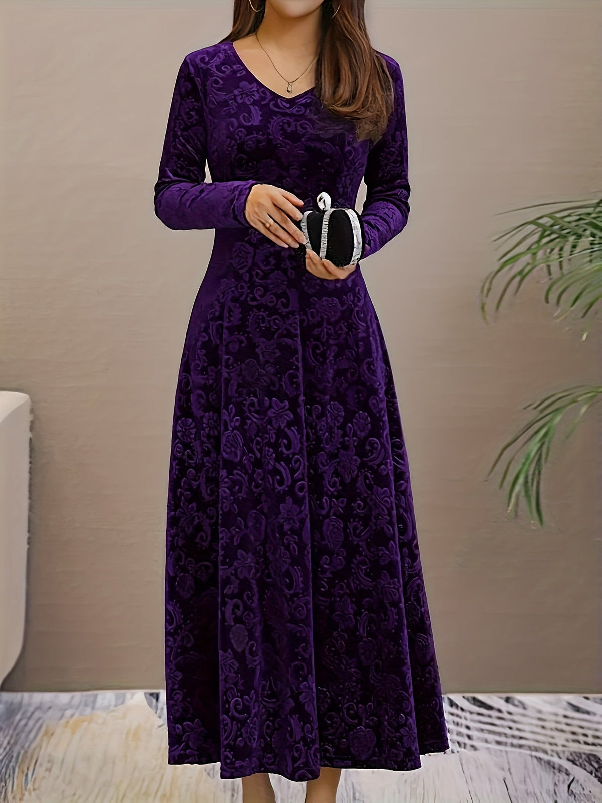 Vivienne | Women's Elegant Long-Sleeve Midi Dress product view