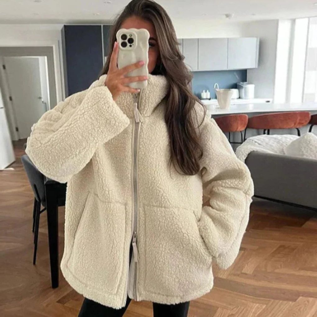 Suzanne | Women's Oversized Teddy Fleece Jacket with Stand Collar