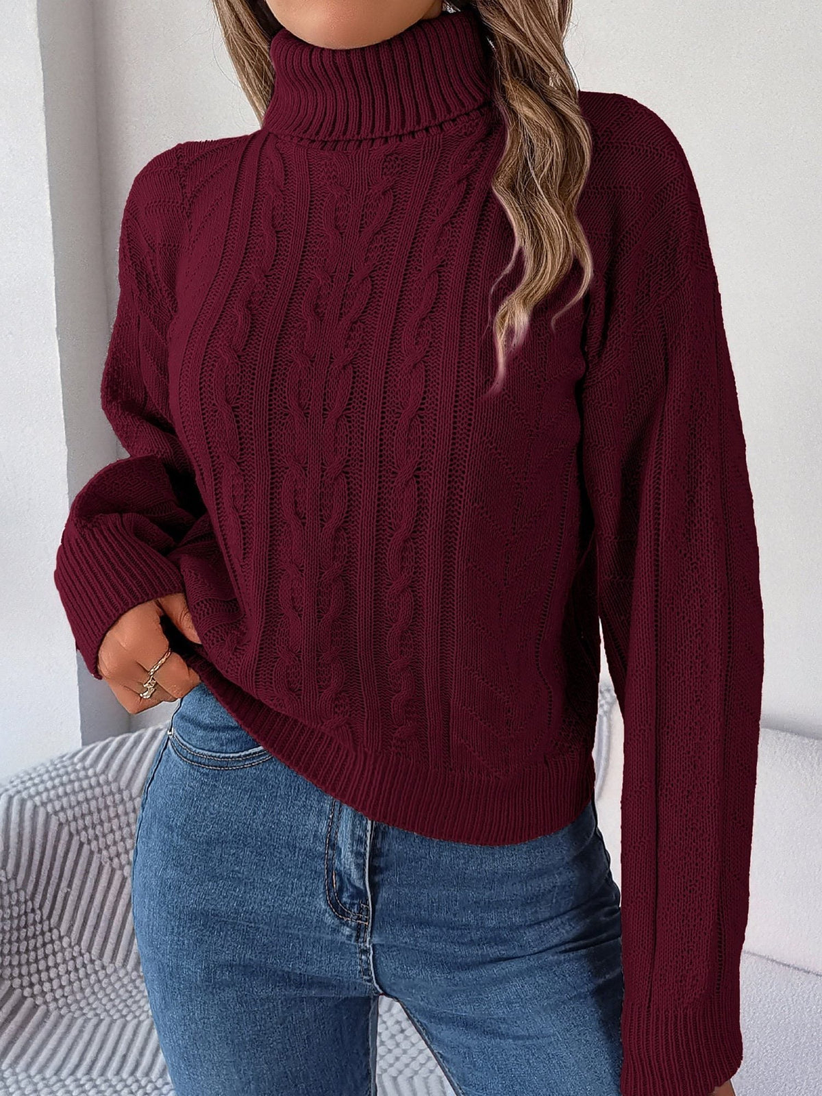 Leanne | Women's Cable Knit Turtleneck Jumper with Long Sleeves