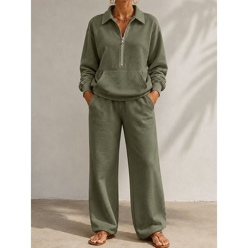 Women's Half-Zip Top and Wide-Leg Pants Set