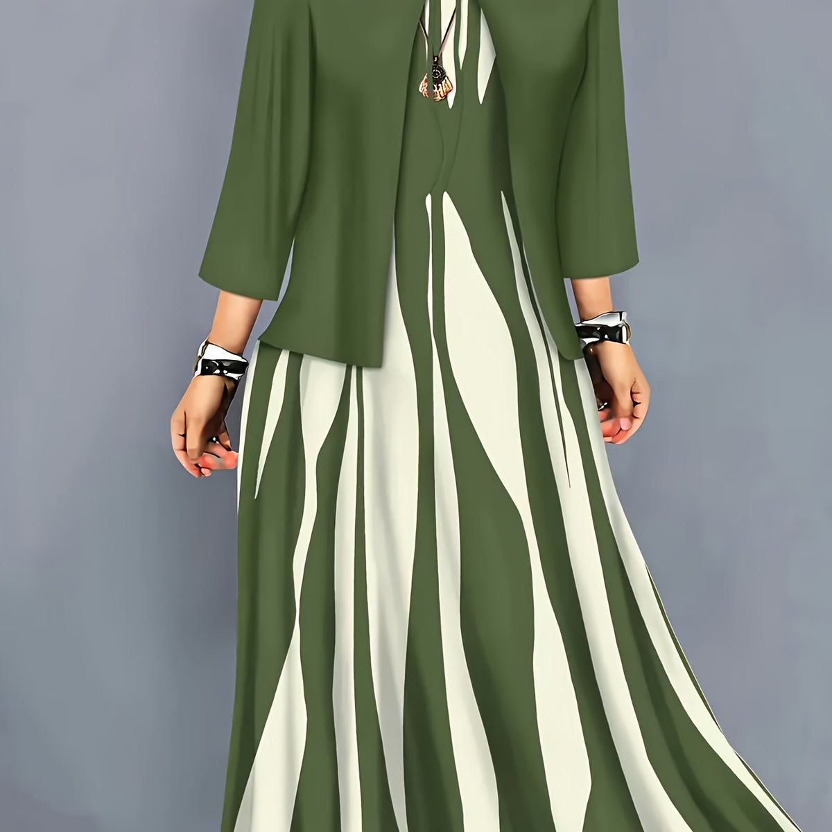 Women's Flowing Midi Dress and Open Jacket Set