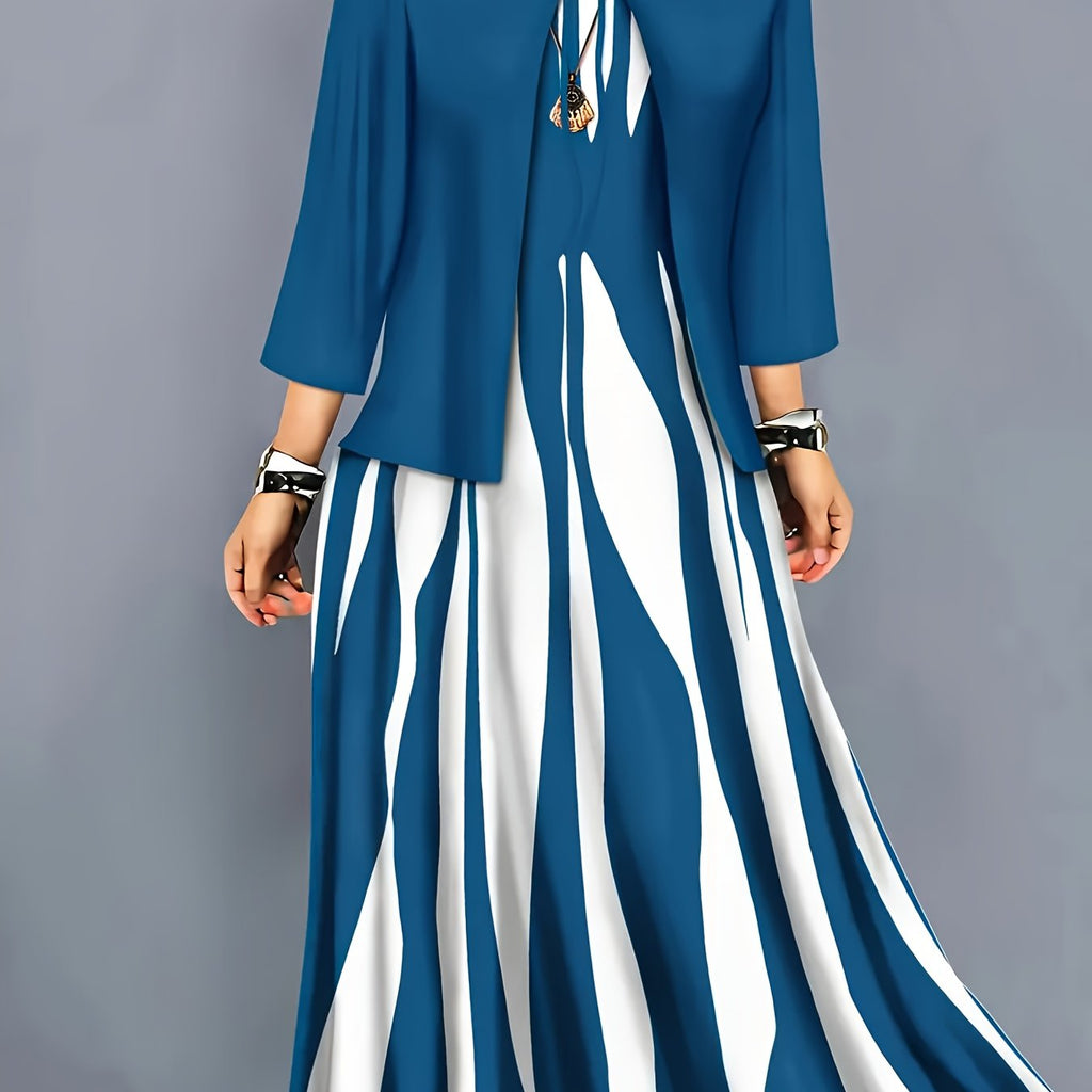 Women's Flowing Midi Dress and Open Jacket Set