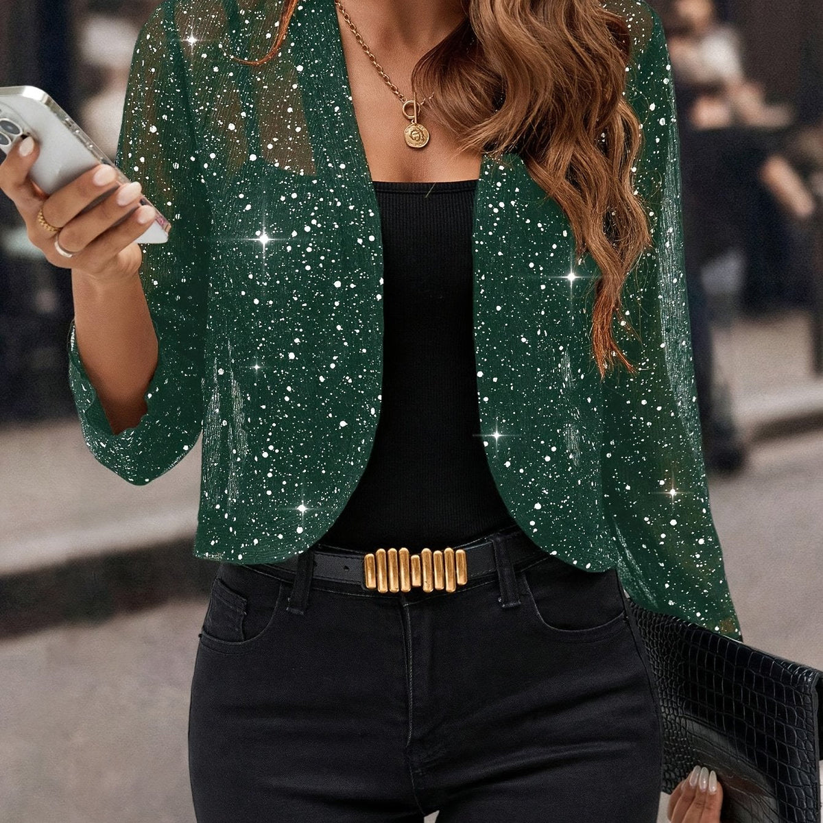 shimmer cropped jacket original product photo