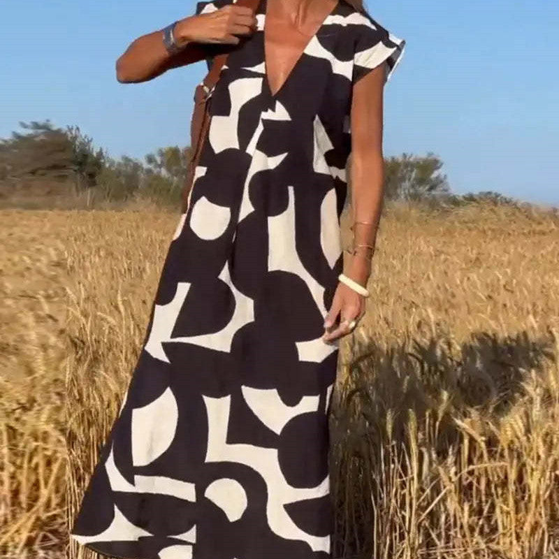 Women's Lace Flowy Abstract Print Maxi Dress