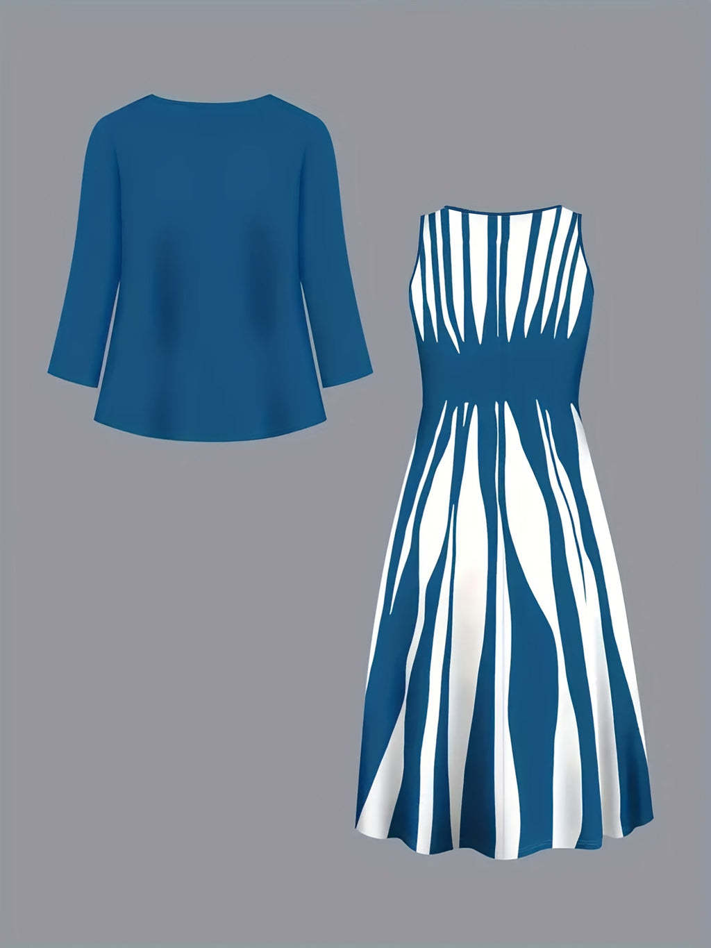 Women's Flowing Midi Dress and Open Jacket Set