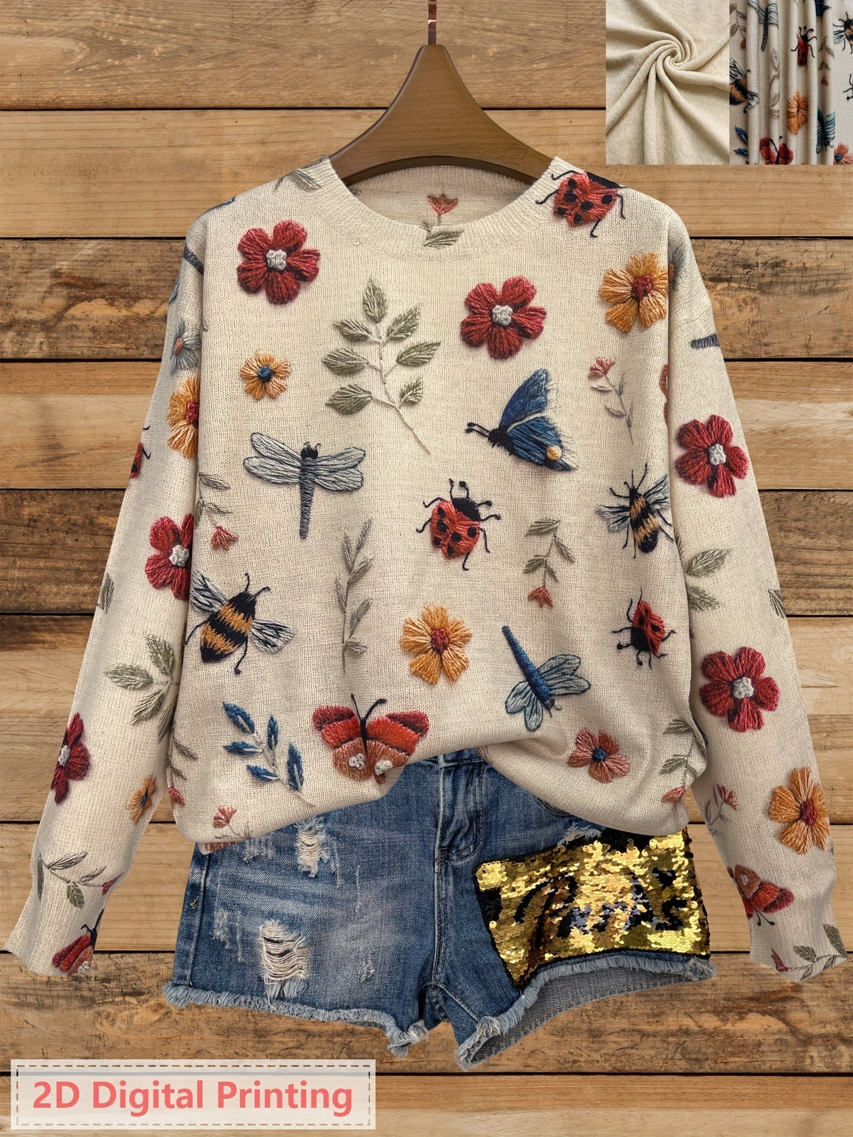 Iris | Women's Botanical-Print Crewneck Sweater