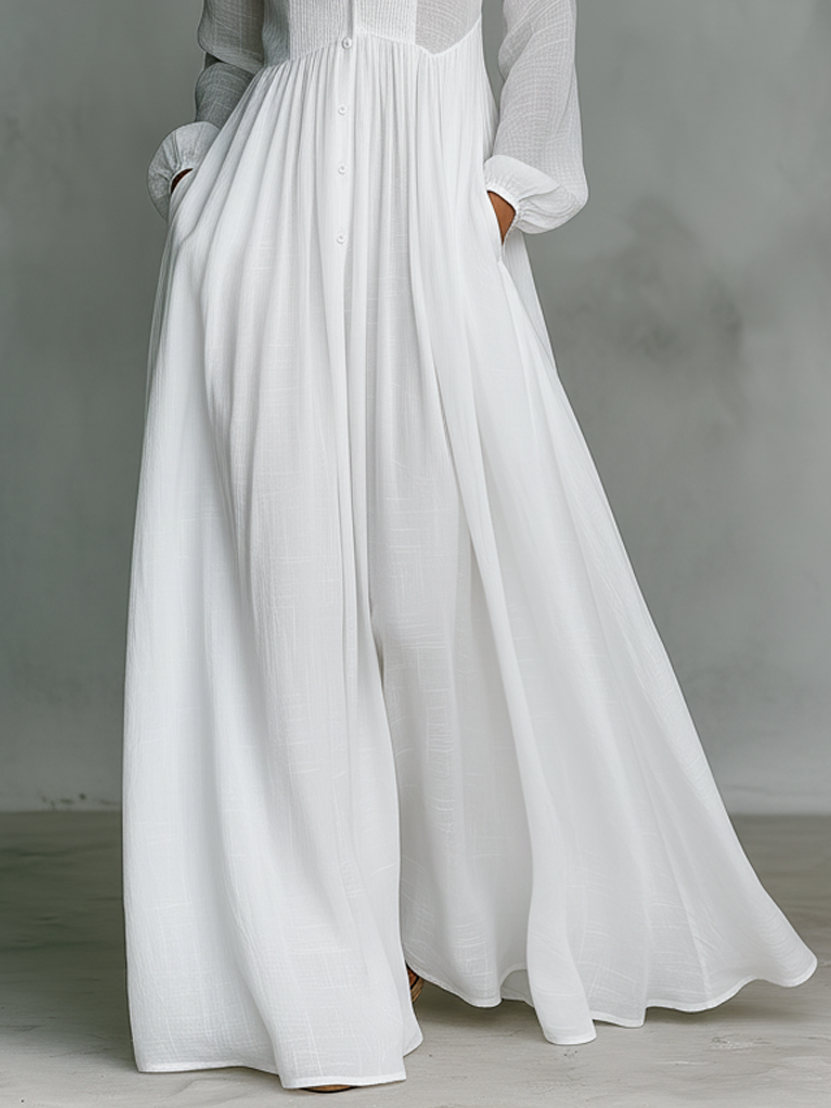 Linnea | Cotton Linen Patchwork Stand Collar Maxi Dress