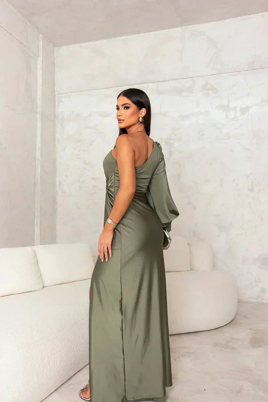 Women's One-Shoulder Draped Maxi Evening Dress