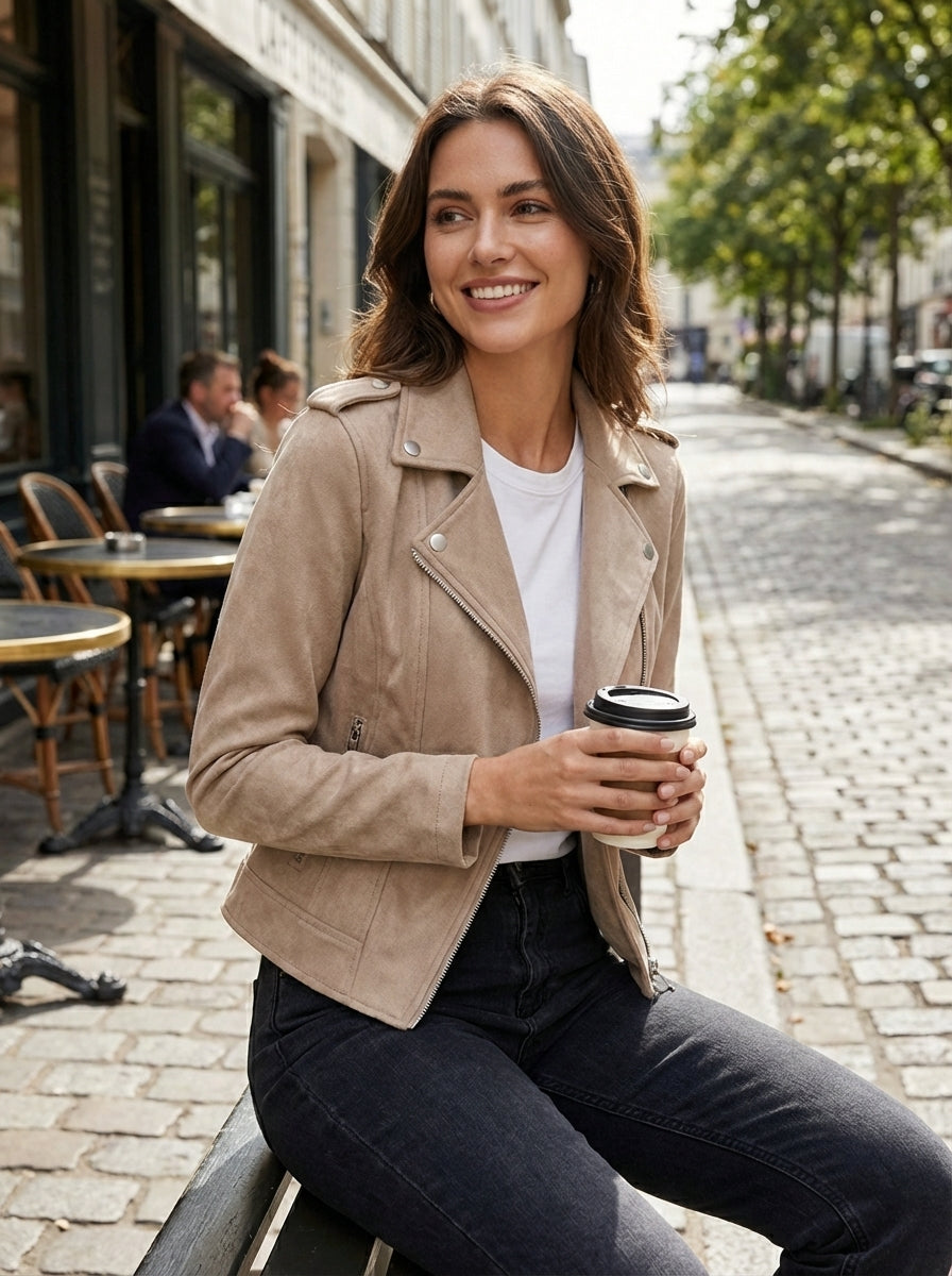 Caroline | Women's Asymmetric-Zip Lapel Biker Jacket