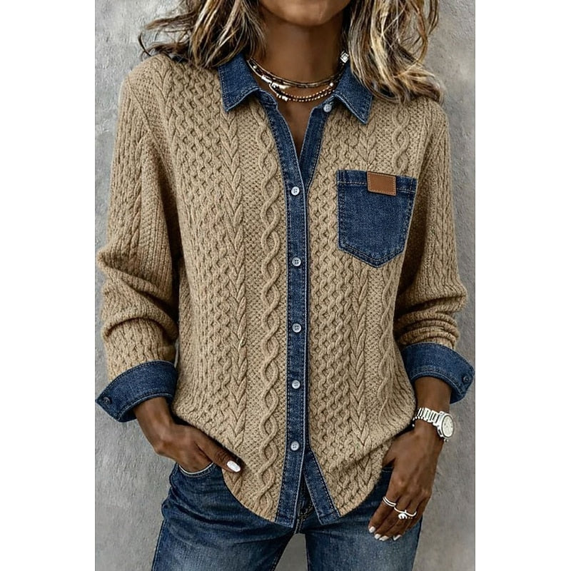 Women's Textured Contrast-Panel Button Shirt