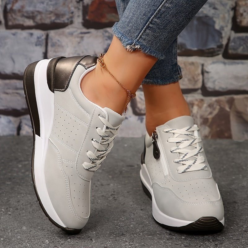 Shirley | Women's Wedge Platform Sneakers with Lace-Up Front and Side Zip
