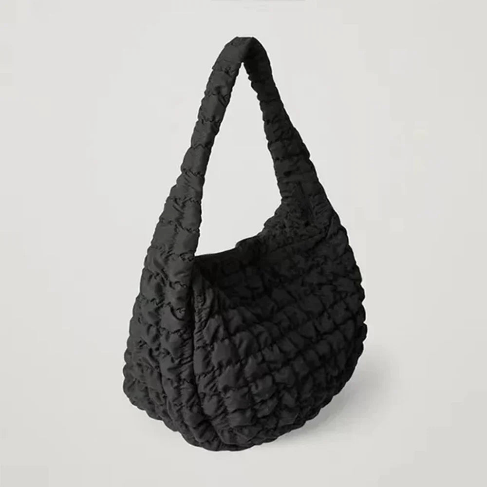 Women’s Ruched Hobo Shoulder Bag with Puffy Textured Finish