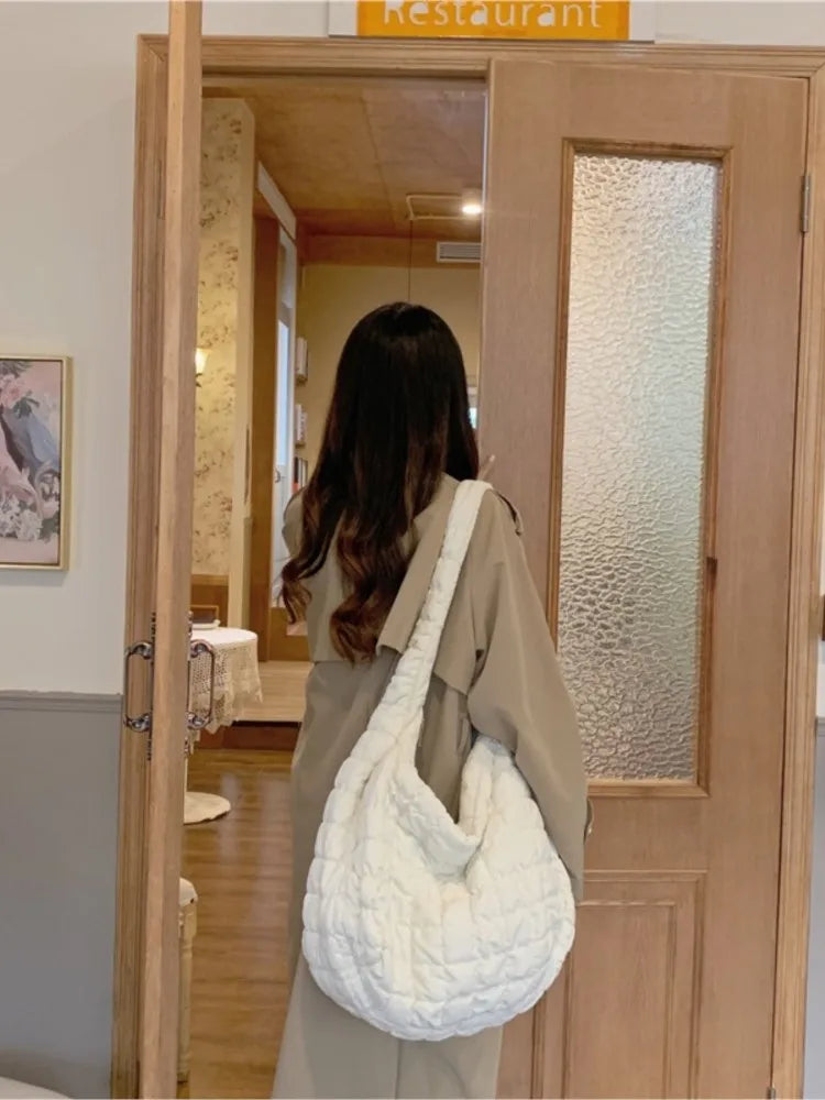 Women’s Ruched Hobo Shoulder Bag with Puffy Textured Finish