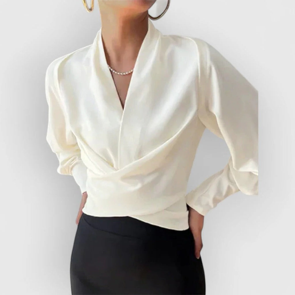 Anouk | Women's Deep V-Neck Lustrous Draped Blouse