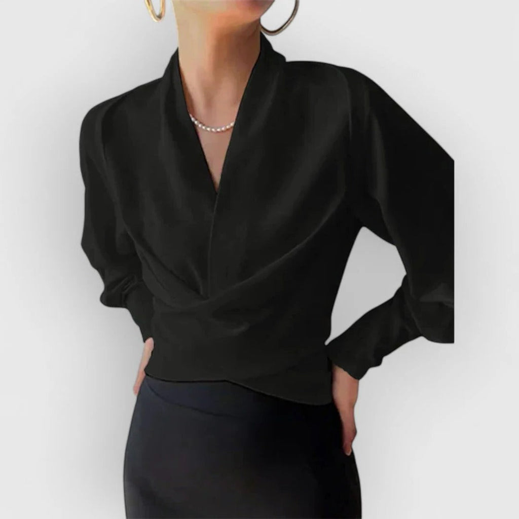 Anouk | Women's Deep V-Neck Lustrous Draped Blouse