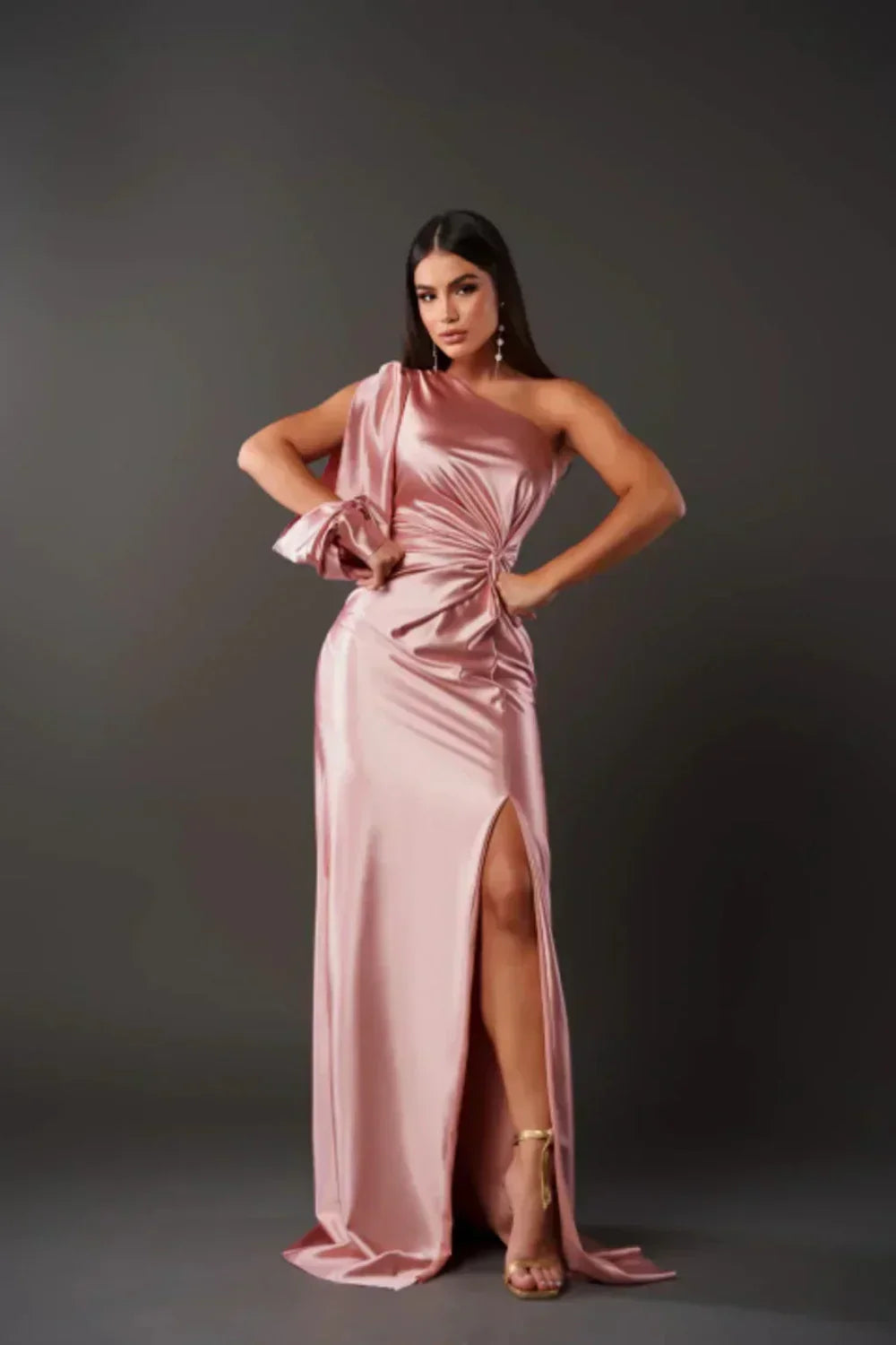 Women's One-Shoulder Draped Maxi Evening Dress