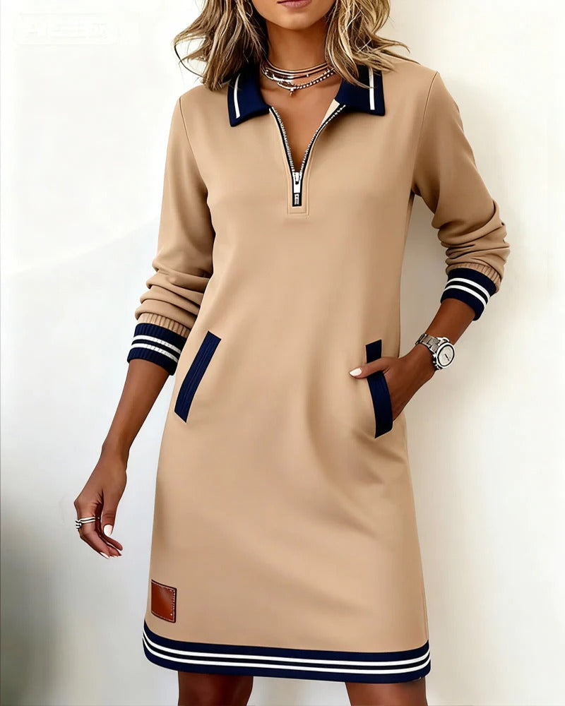 Louisa | Women's Long-Sleeve Zip-Front Collared Dress product photo