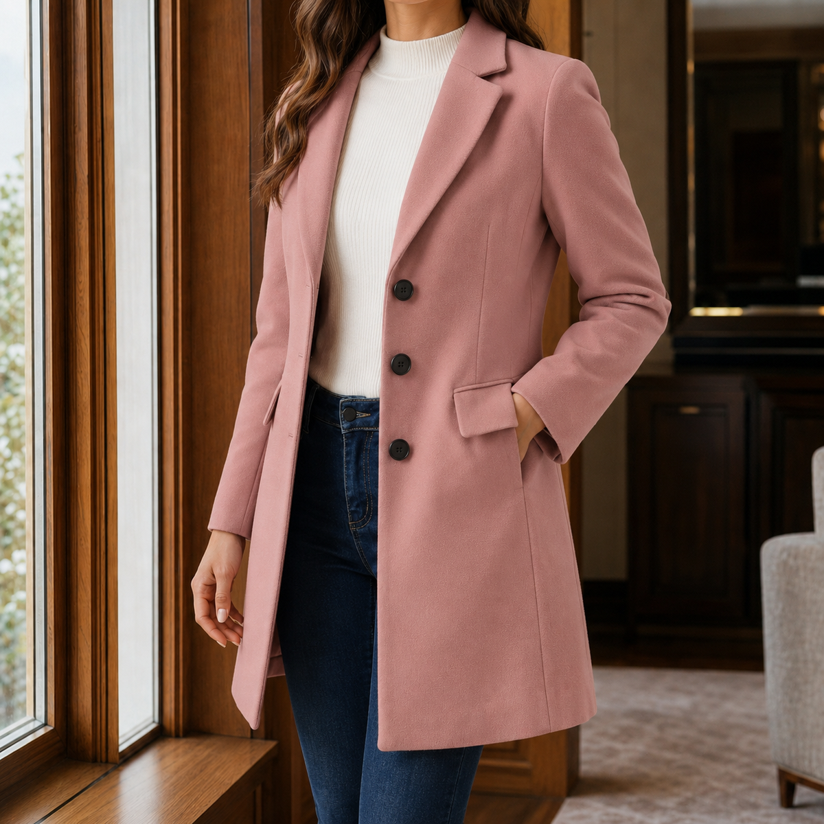 Juliette | Women's Notch-Lapel Button-Front Tailored Coat
