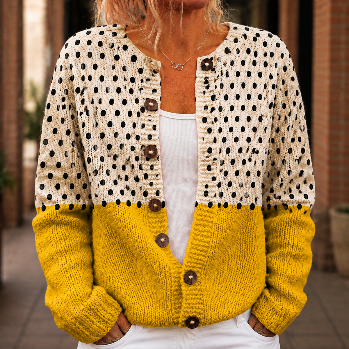 Nicolette colorblock cardigan - Mustard Cream