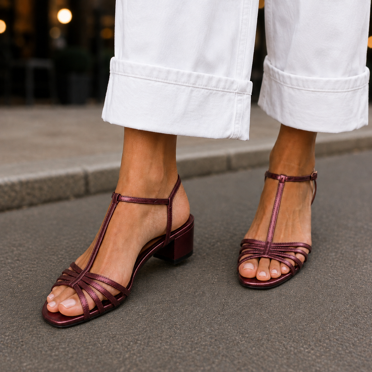 Tamsin T-bar sandals - Burgundy