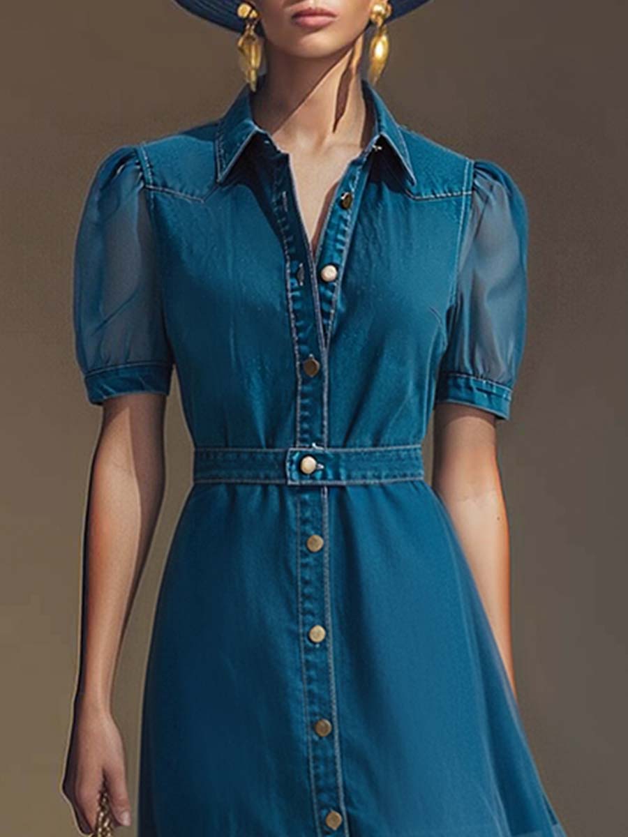 Women's Button Front V Neck Maxi Dress