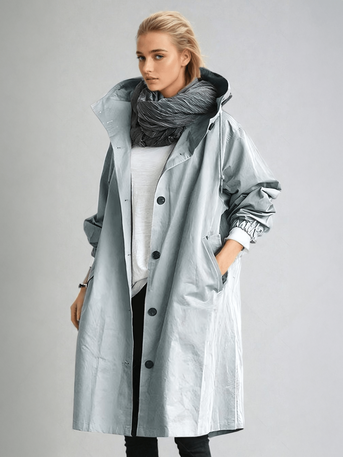 Janet | Women's Oversized Hooded Trench Coat with Button Front and Pockets