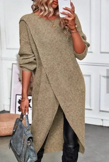 Eileen | Women's Long Open-Front Cardigan Sweater with Ribbed Knit and Wrap-Style Hem