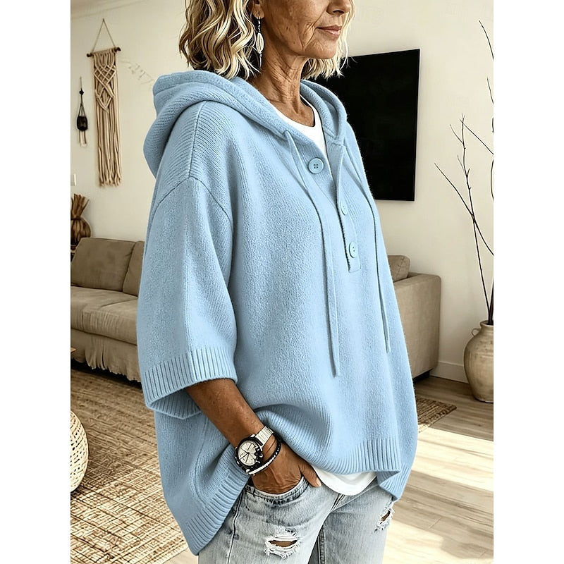 Mirabel hooded knit sweater - Sky Blue side view