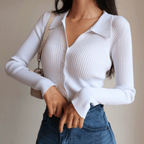 Ines ribbed collared top - Ivory White styled