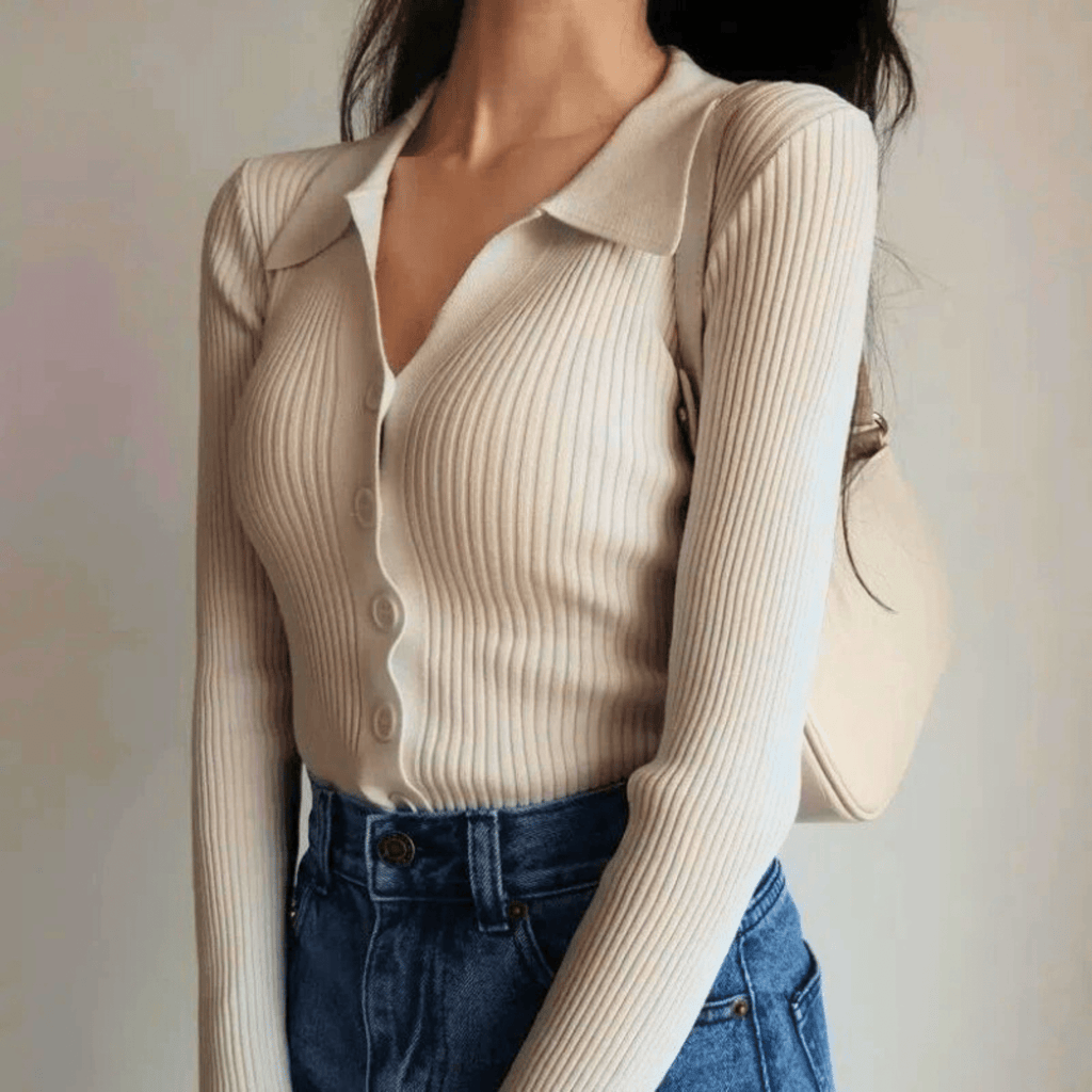 Ines ribbed collared top - Golden Apricot