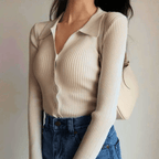Ines ribbed collared top - Golden Apricot