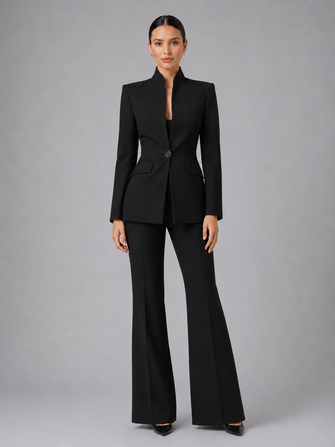 Cassandra | Women's Collarless Blazer & Wide-Leg Pants Set