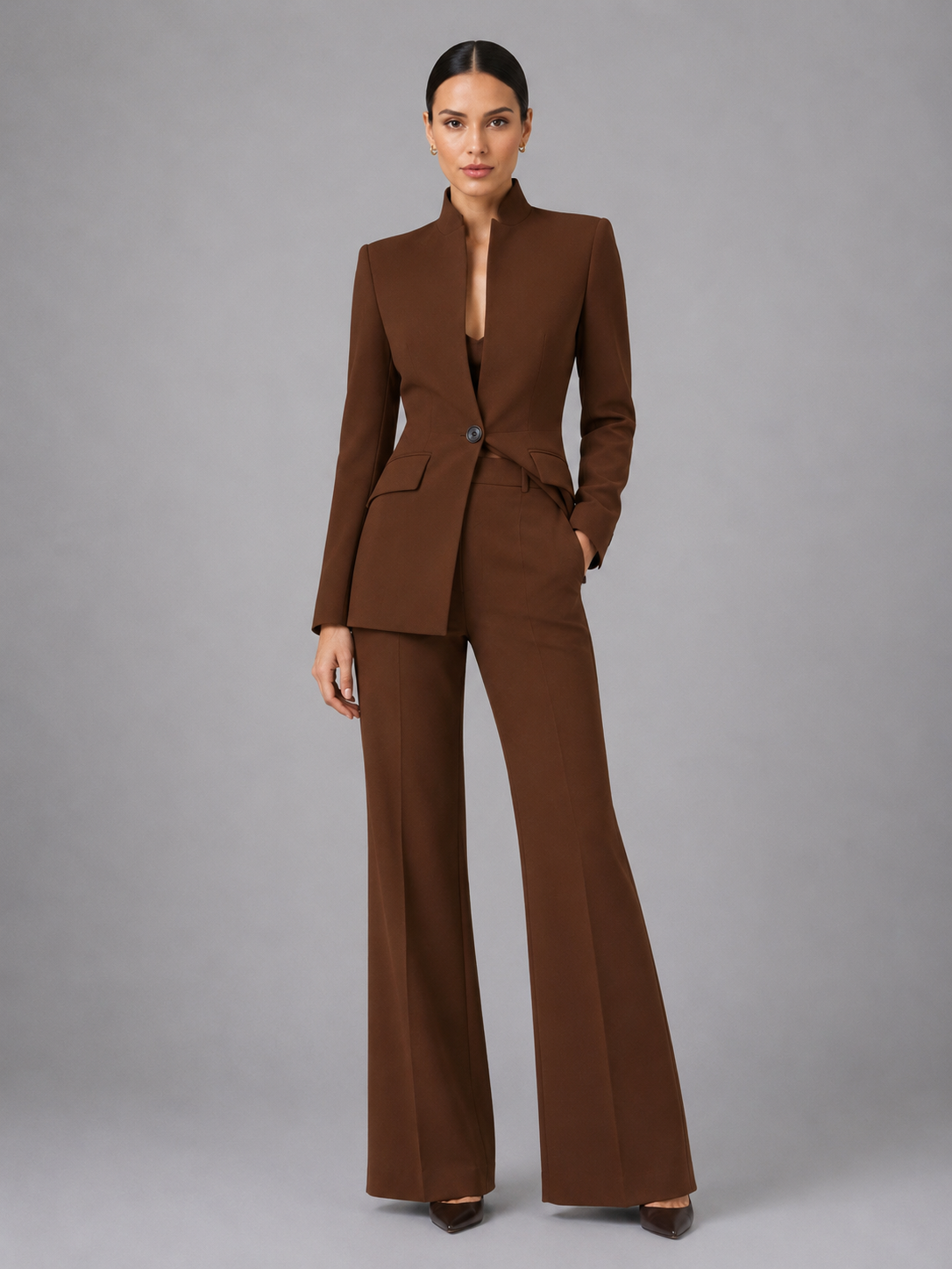 Cassandra | Women's Collarless Blazer & Wide-Leg Pants Set