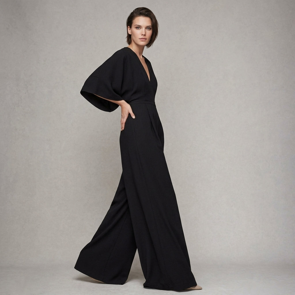 Corinne | Women's V-Neck Wide-Leg Jumpsuit with Flowing Sleeves