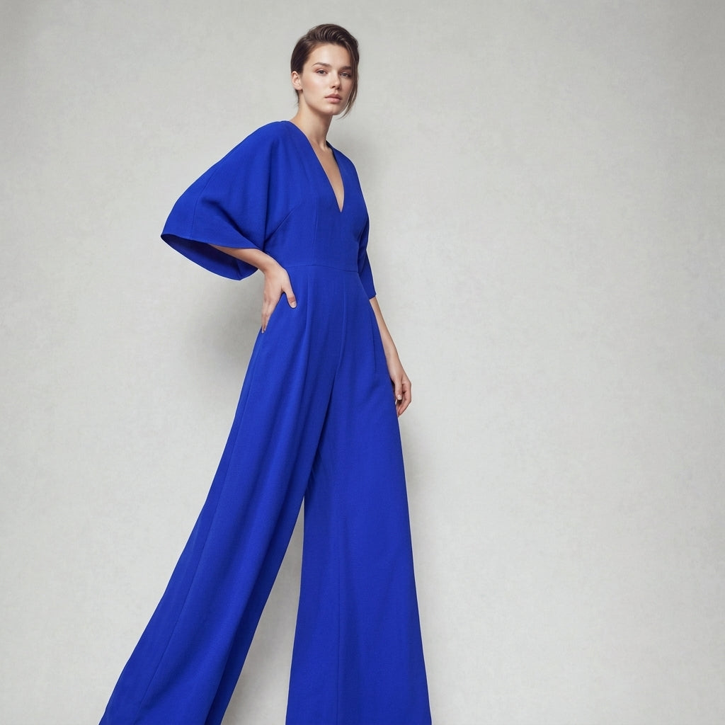 Corinne | Women's V-Neck Wide-Leg Jumpsuit with Flowing Sleeves